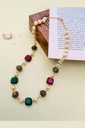 ABDESIGNS Gold Plated Monalisa Stones & Beads-Studded Statement Necklace