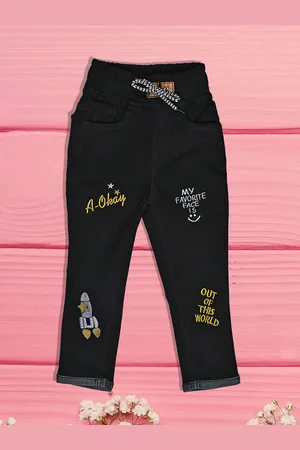 A-Okay Unisex Kids Jogger High-Rise Embroidered Stretchable Jeans