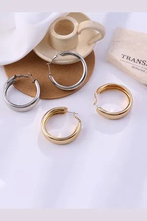 Jewels Galaxy Set of 2 Gold and Silver-Plated Hoop Earrings