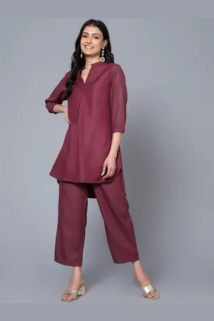 Bani Women Mandarin Collar High Low Longline Tunic With Trouser