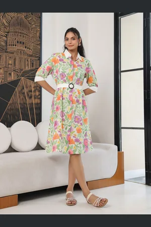 JISORA Women Floral Print Bell Sleeve Wrap Dress