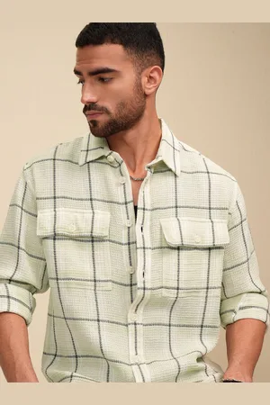 LocoMotive Premium Men Waffle Dobby Checked Pocket Oversized Shirt