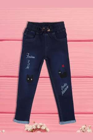 A-Okay Unisex Kids Jogger High-Rise Low Distress Embroidered Stretchable Jeans