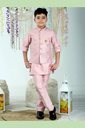 ahhaaaa Boys Solid Regular Kurta & Trousers with Nehru Jacket