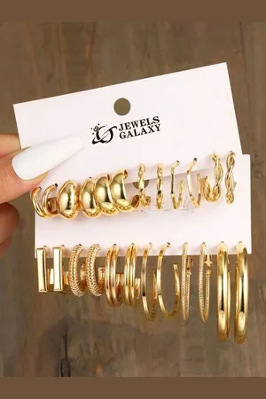 Jewels Galaxy Set of 12 Gold-Plated Hoop Earrings