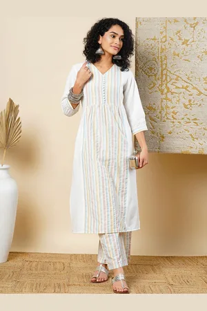 Globus Women Striped Panelled Kurta with Trousers