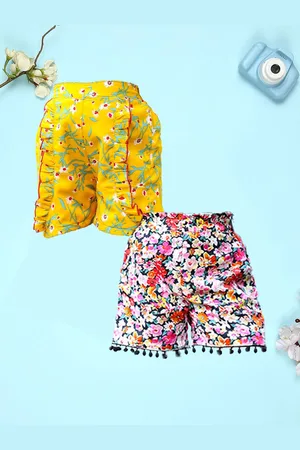 Cutiekins Girls Pack Of 2Floral Printed High-Rise Shorts