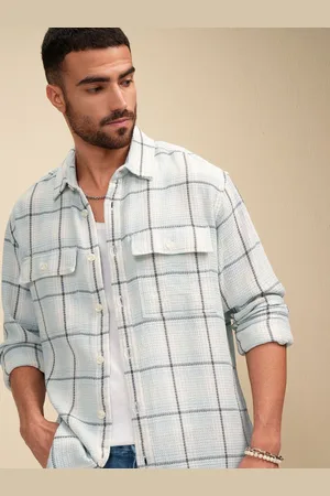 LocoMotive Premium Men Waffle Dobby Checked Utility Pocket Oversized Shirt