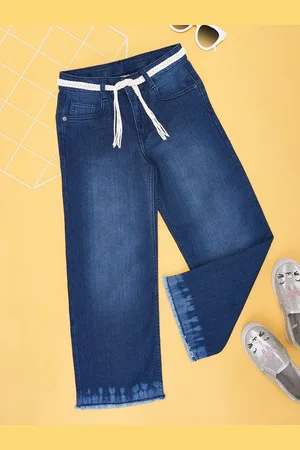Pantaloons Girls Flared Slash Knee Mid-Rise Cotton Light Fade Jeans