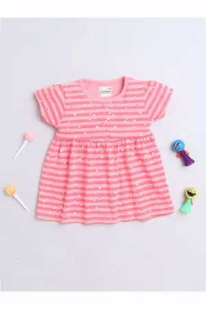 BUMZEE Girls Striped Cap Sleeves Cotton Fit and Flare Dress