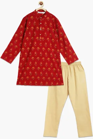 Campana Boys Floral Printed Regular Pure Cotton Kurta with Pyjamas