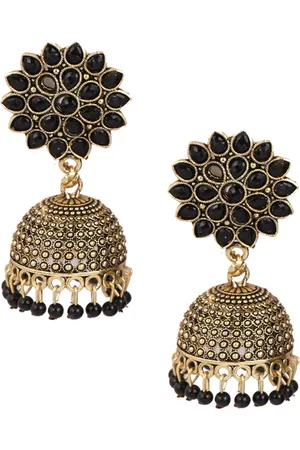 Keviv Gold-Plated Kundan Studded & Beaded Dome Shaped Jhumkas