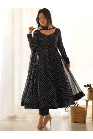JATRIQQ Leheriya Printed Anarkali Kurta with Trousers & Dupatta