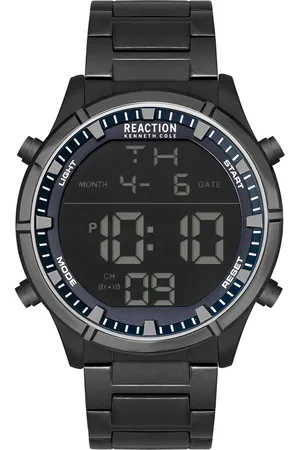 Kenneth Cole Men Blue Dial & Black Stainless Steel Bracelet Style Straps Digital Watch