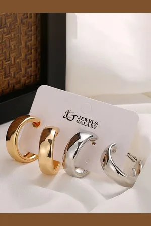 Jewels Galaxy Set Of 2 Gold-Plated Contemporary Hoop Earrings