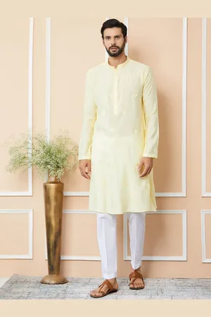 See Designs Floral Embroidered Mandarin Collar Thread Work Chanderi Silk Straight Kurta