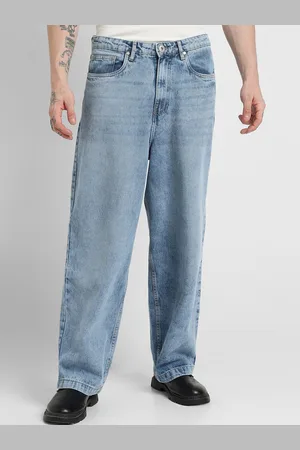 Forever 21 Men Relaxed Fit Clean Look Pure Cotton Whiskers and Chevrons Light Fade Jeans