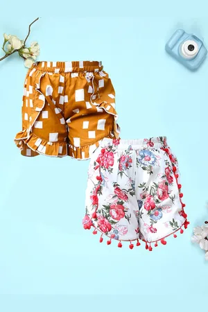 Cutiekins Girls Pack Of 2 Floral Printed High-Rise Shorts