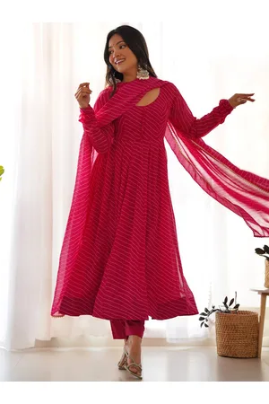 JATRIQQ Leheriya Printed Anarkali Kurta with Trousers & Dupatta
