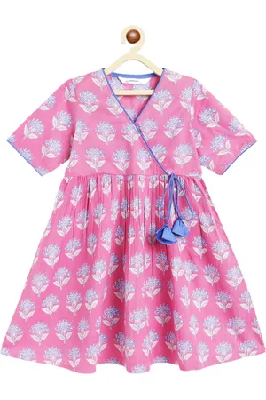 Campana Girls Floral Printed Floral Cotton Anarkali Kurta