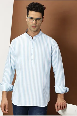 Invictus Men Striped Mandarin Collar Slim Fit Casual Shirt