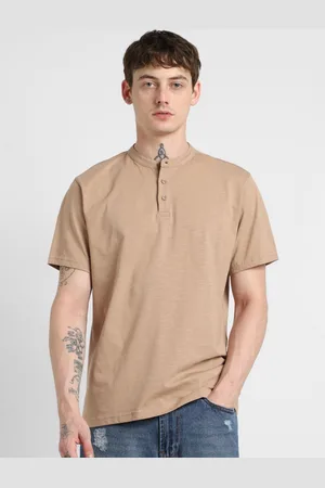 Forever 21 Men Solid Henley Neck Cotton T-shirt