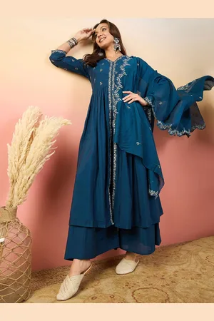 DIVASTRI Ethnic Motifs Embroidered Anarkali Kura With Palazzos & Dupatta