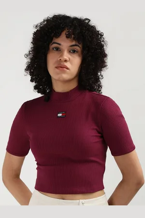Tommy Hilfiger Women Striped Applique Badge Knits Cotton Crop Top