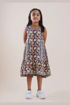 Sangria Girls Tropical Printed Pure Cotton A-Line Dress