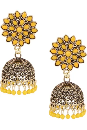 Keviv Gold-Plated Kundan Studded Dome Shaped Jhumkas Earrings