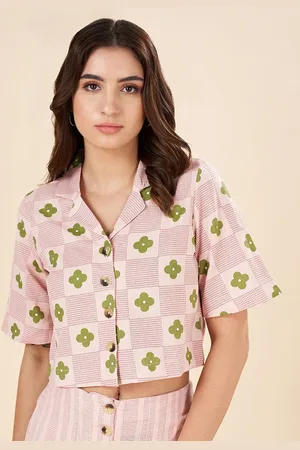 Pantaloons Polka Dot Print Cotton Shirt Style Crop Top