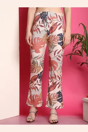 Fabflee Women Floral Printed Flared High-Rise Trousers