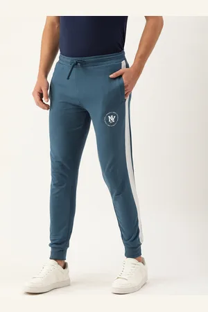 The Indian Garage Co Men Teal Solid Slim Fit Jogger with Side Strips