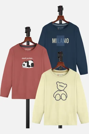 HELLCAT Girls Pack Of 3 Graphic Printed Round Neck T-shirt