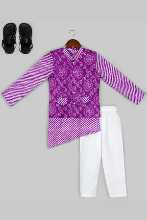 naughty ninos Boys Leheriya Printed Kurta with Pyjamas And Nehru Jacket