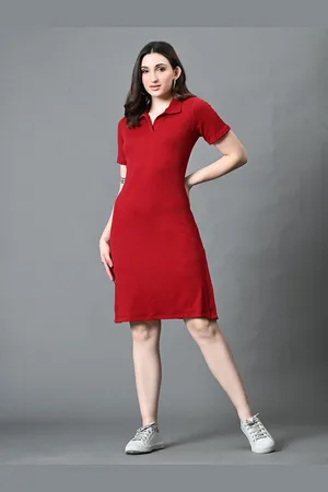 Roadster The Lifestyle Co. Collared Neck Short Sleeves A-Line Ribbed Dresses