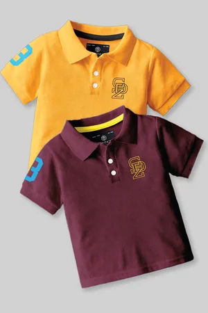 BAESD Boys Pack Of 2 Graphic Printed Polo Collar Cotton T-Shirt