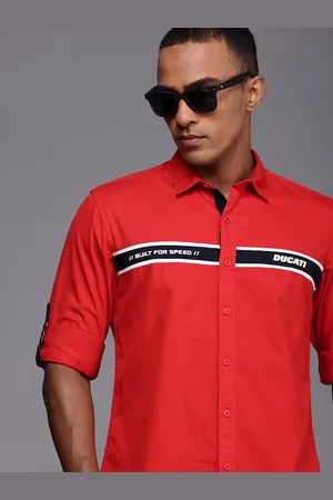 DUCATI Stripe with Brand Logo Print Pure Cotton Casual Shirt
