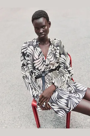 H&M Printed Oversized Tie-Detail A-Line Dress