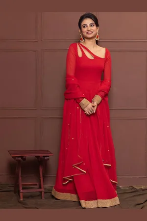 Nüd V-Neck Cut out & pearl lace detail Gotta Patti Detailed Gown Dress With Dupatta