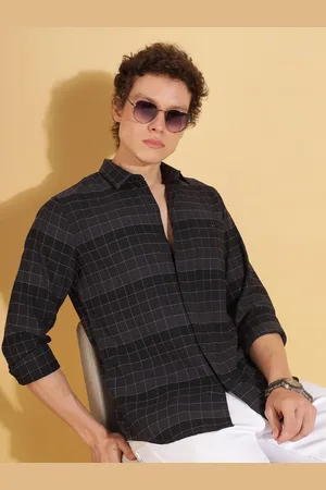 HERE&NOW Men Grid Tattersall Checks Spread Collar Cotton Pocket Slim Fit Casual Shirt