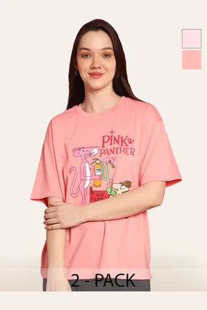 Fabflee Women Pack Of 2 Graphic Printed Round Neck Cotton Oversized T-shirt