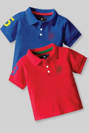 BAESD Boys Pack Of 2 Graphic Printed Polo Collar Cotton T-Shirt