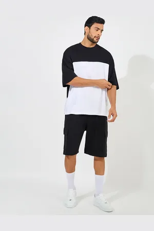 Styli Men Colorblocked Heavy Cotton Jersey With Cargo Shorts Baggy Co-ords