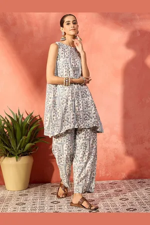 InWeave Ethnic Motifs Printed A-Line Kurti with Trousers