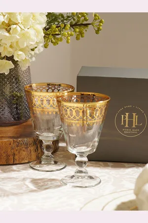 Pure Home and Living Pack of 2 Printed Transparent Wine Glass