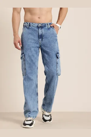 HERE&NOW Men Pure Cotton Relaxed Fit Heavy Fade Cargo Jeans