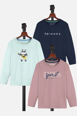 HELLCAT Girls Pack Of 3 Typography Printed Round Neck T-shirt
