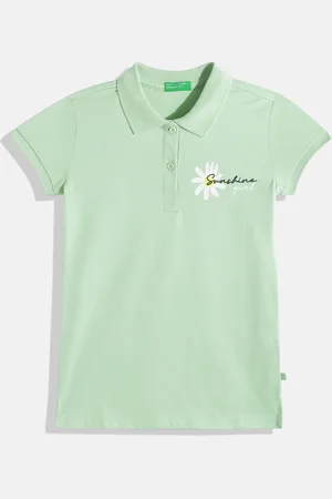 Benetton Girls Printed Detail Polo Collar T-shirt