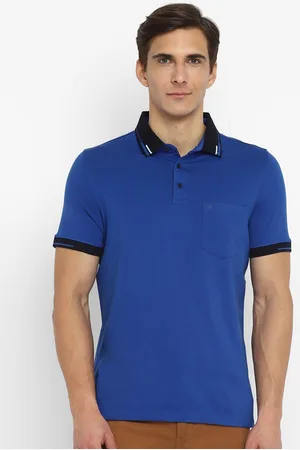 Turtle Men Blue Polo Collar Slim Fit T-shirt